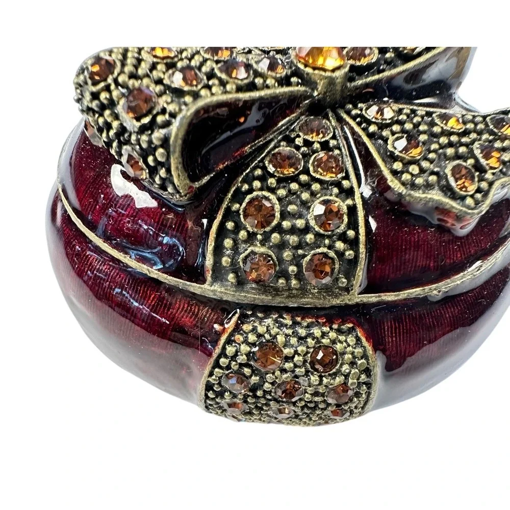 Round Burgundy Trinket Jewelry Box with Rhinestone‎ Bow Accent Display Decor